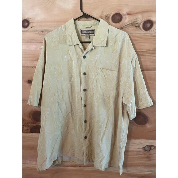 Jamaica Jaxx mens Button Down SILK shirt. Pineapple. palmtree. yellow.gold. XL - Picture 1 of 6